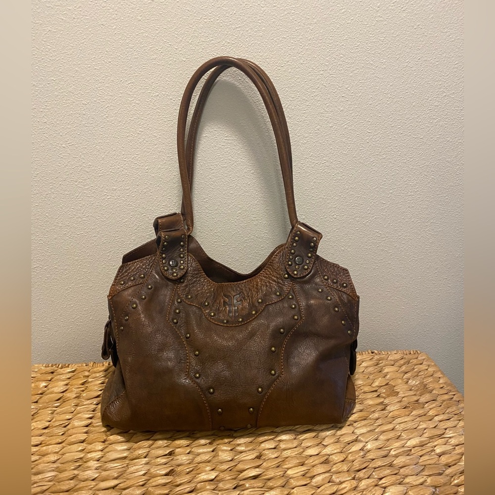 Frye Rich Brown Leather Studded Shoulder Bag